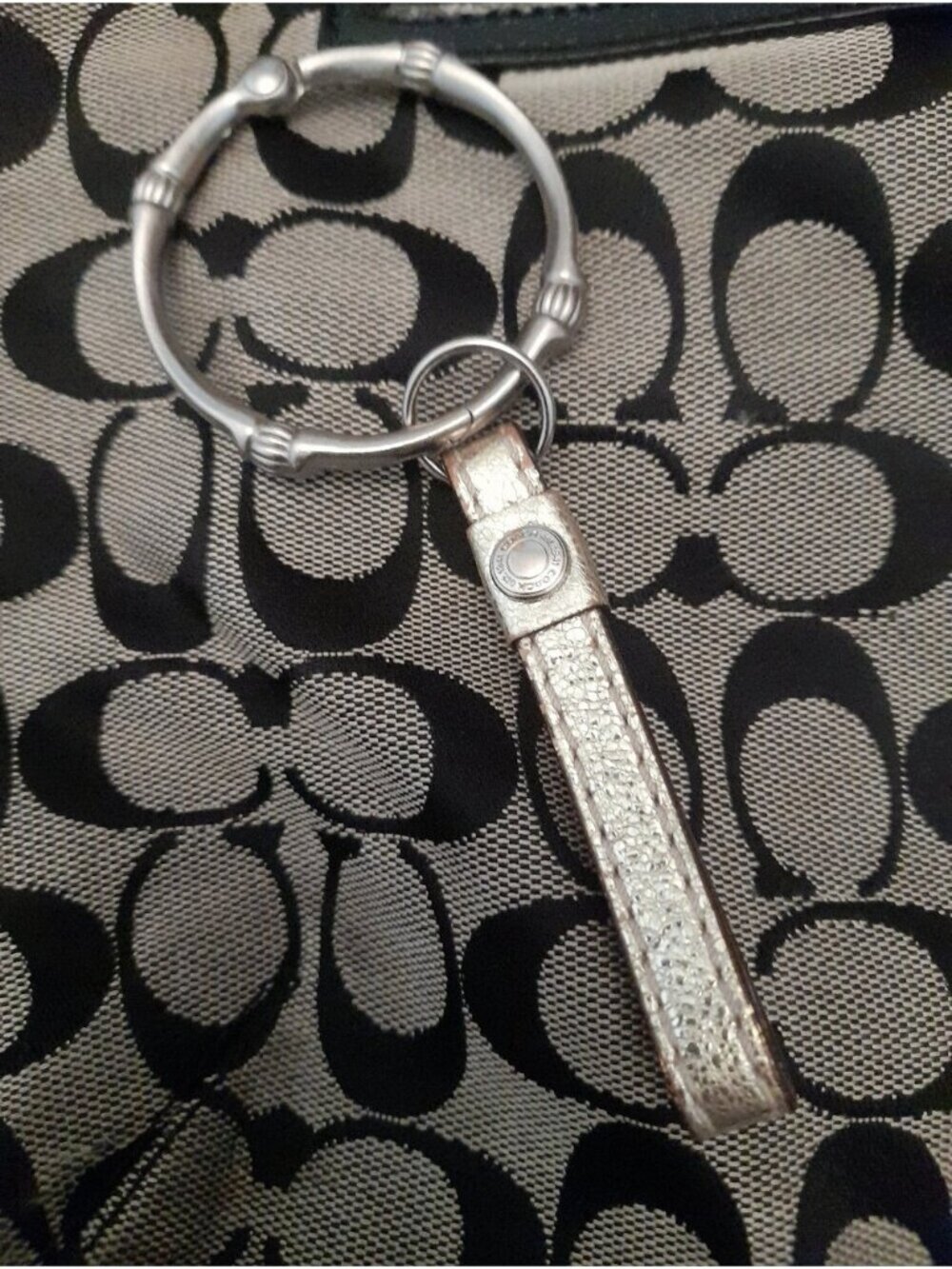 Coach Metallic Signature Leather Bag Charm Keychain